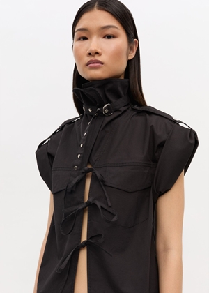 Stretch cotton cowl neck bluse Black W0880 Ganni 